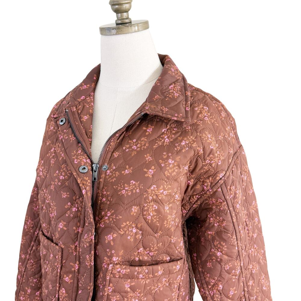 Saltwater Luxe Brown/Pink Floral Print Lightweight Quilted Jacket Women's Sz Med - Picture 3 of 10